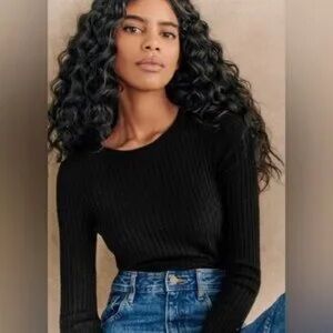 Sézane, Dita Jumper, Black Ribbed Long-Sleeve Sweater.